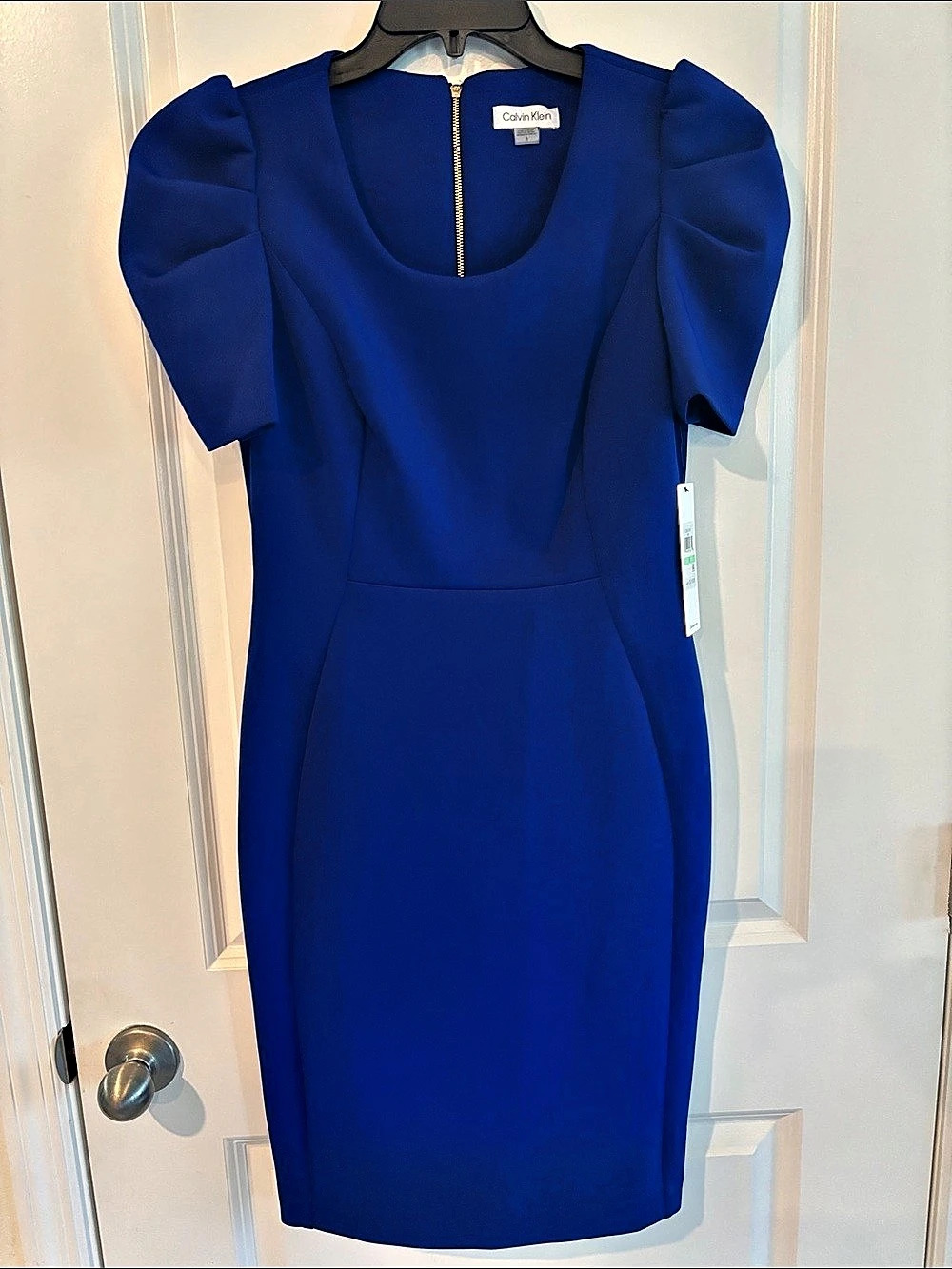 Calvin Klein Puff Sleeve Scuba  Dress Blue Size 8